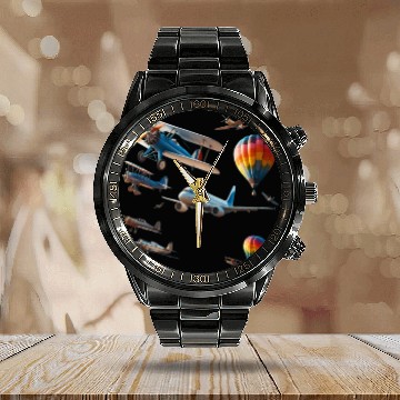 Discover Planes and Hot Air Balloons Calendar Steel Band Watch