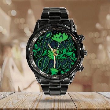 Discover Flower Lover Colorful Floral Design text Art Calendar Steel Band Watch
