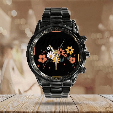 Discover Flower Lover Colorful Floral Design text Art Calendar Steel Band Watch