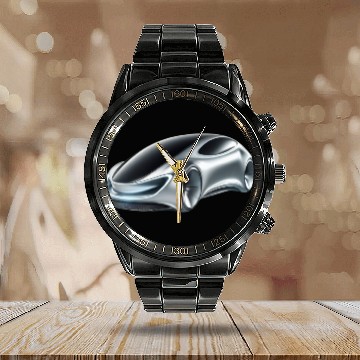 Discover Silver and Black Futuristic Car Calendar Steel Band Watch