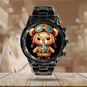 Discover Teddy bear pilot Calendar Steel Band Watch
