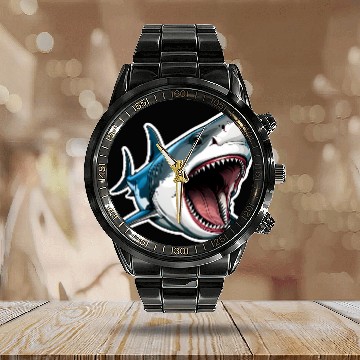 Discover Big White Shark Attack Calendar Steel Band Watch