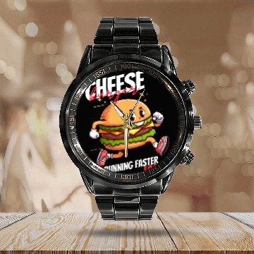 Discover Cheese burger running faster food Calendar Steel Band Watch