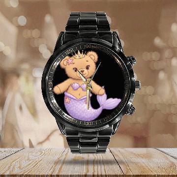 Discover Teddy bear Mermaid Calendar Steel Band Watch