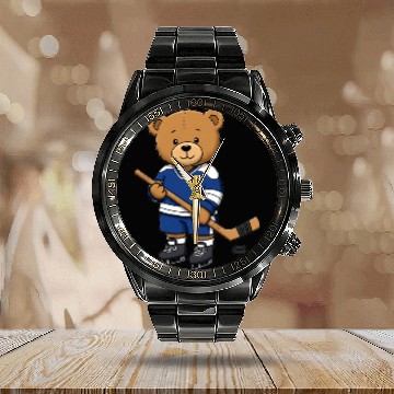 Discover Teddy bear ice hockey player Calendar Steel Band Watch