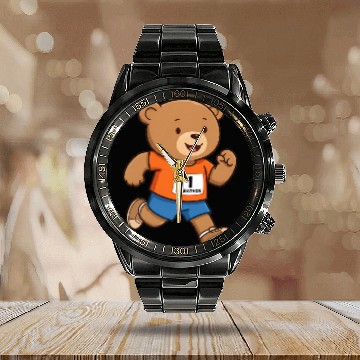 Discover Teddy bear marathon runner Calendar Steel Band Watch