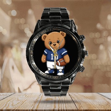 Discover Teddy bear football player Calendar Steel Band Watch