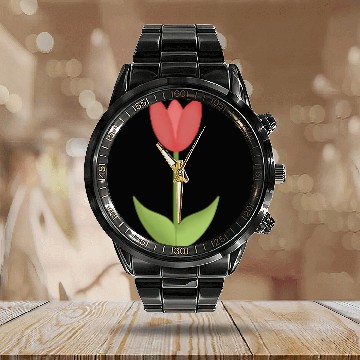 Discover pink tulip Calendar Steel Band Watch