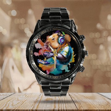 Discover Funny Video Games Capybara Funny Capybara Gamer Calendar Steel Band Watch
