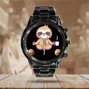 Discover Coffee Is My Spirit Animally Sloth Calendar Steel Band Watch