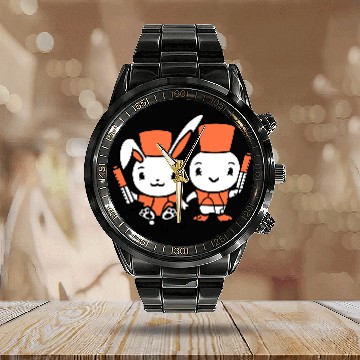 Discover Rabbit Bird Chick Doctor Syringe Team 2 Friends Calendar Steel Band Watch