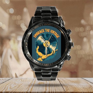 Discover Retro Vinyl Record Held Calendar Steel Band Watch