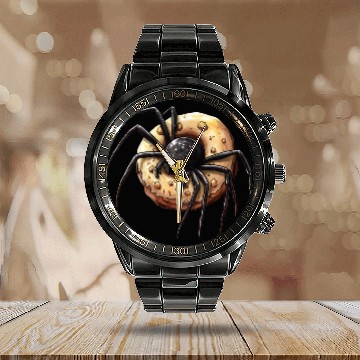 Discover Donut Spider Funny Creative Motif Calendar Steel Band Watch