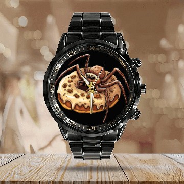 Discover Donut Spider Funny Creative Motif Calendar Steel Band Watch