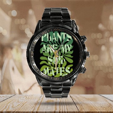 Discover Plants Are My Soulmates – Deep Green Leaf Print Calendar Steel Band Watch