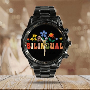Discover Bilingual Spanish Teacher Bilingual y linda Calendar Steel Band Watch