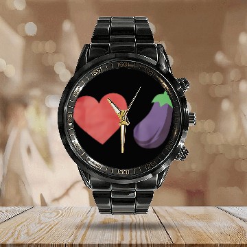 Discover Love Eggplant Funny Gay LGBTQ Pride Calendar Steel Band Watch