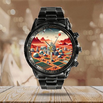 Discover Town on Mars Calendar Steel Band Watch
