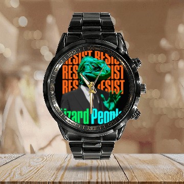 Discover Resist Reptilians Lizard People Calendar Steel Band Watch