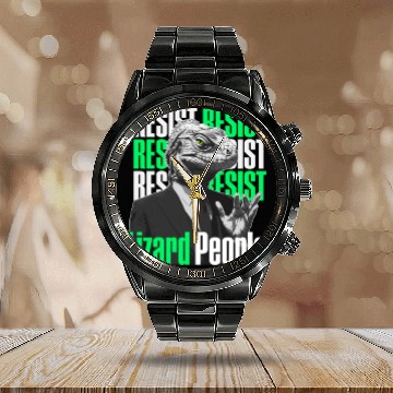 Discover Resist Reptilians Lizard People Calendar Steel Band Watch