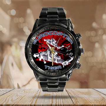 Discover Eurocopter Tiger Military attack helicopter with c Calendar Steel Band Watch