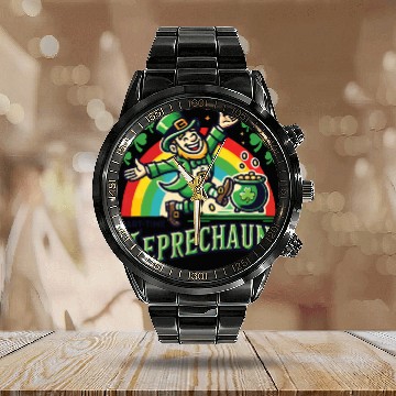 Discover St. Patrick's Day Kleeblatt Rainbow Kobold Calendar Steel Band Watch