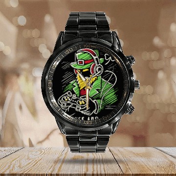 Discover St. Patrick's Day Gamer Clover And Out Calendar Steel Band Watch