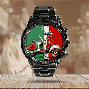 Discover Tricolore - Italian Flag Calendar Steel Band Watch Italian Scooter