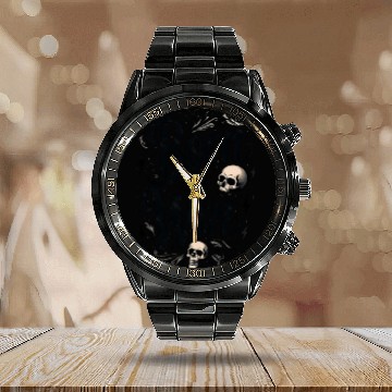 Discover Motivational Skull and Quote Born to Win Calendar Steel Band Watch