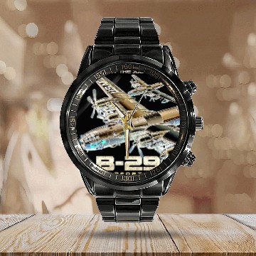 Discover B29 Superfortress War II-era Bomber Aircraft Calendar Steel Band Watch