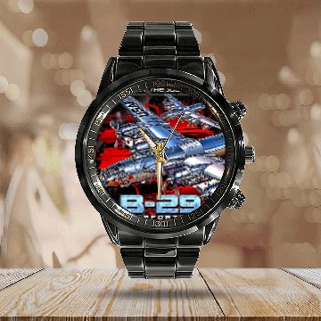 Discover B29 Superfortress War II-era Bomber Aircraft Calendar Steel Band Watch