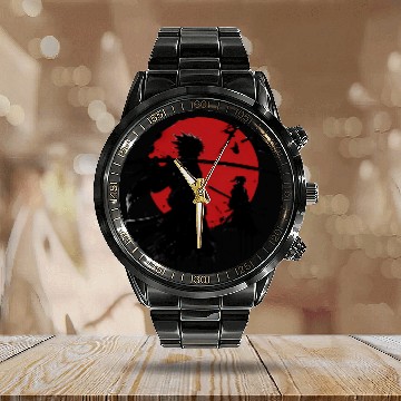 Discover Shadow Samurai Warriors Under Blood Moon Calendar Steel Band Watch