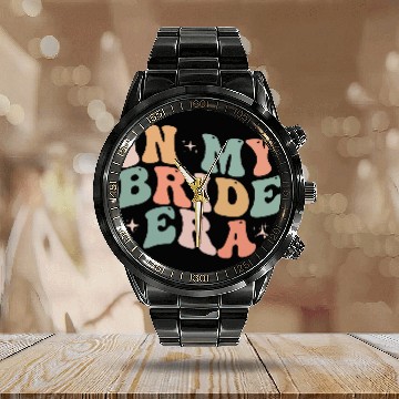 Discover In My Bride Era Funny Groovy Wedding Engagement Calendar Steel Band Watch