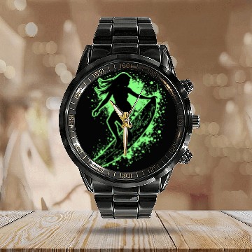 Discover Stylish Female Surfer Surfing Waves Calendar Steel Band Watch