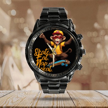 Discover Skater Monkey Calendar Steel Band Watch