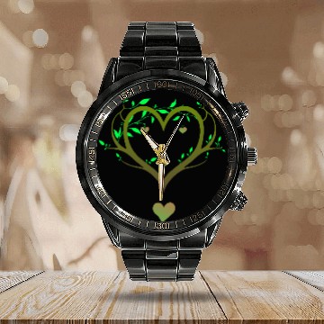 Discover Nature Heart Tree | Green Love Botanical Art Calendar Steel Band Watch