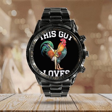 Discover This Guy Loves Cock Chicken Bird Funny Gay Calendar Steel Band Watch
