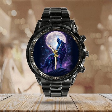 Discover Mystic Blue Wolf Calendar Steel Band Watch
