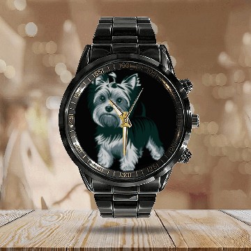 Discover Adorable Yorkshire Terrier Art for Dog Lovers Calendar Steel Band Watch