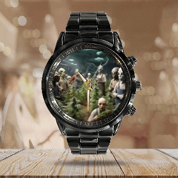 Discover A cannabis farm run by aliens Calendar Steel Band Watch