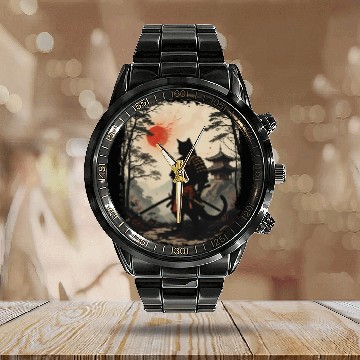 Discover Samurai Cat Warrior Calendar Steel Band Watch Design