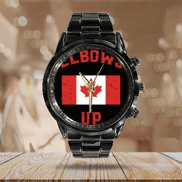 Discover Elbows Up Canada Vintage Anti Trump Tarriff Slogan Calendar Steel Band Watch