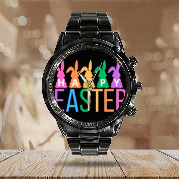 Discover Colorful Easter Bunny Greeting Calendar Steel Band Watch