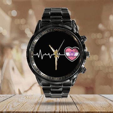 Discover Lesbian Heartbeat Violet Flower Vintage Look Pride Calendar Steel Band Watch