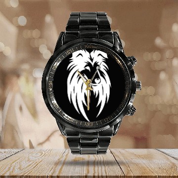 Discover Geometric Long-haired Dog In Tribal Style Calendar Steel Band Watch