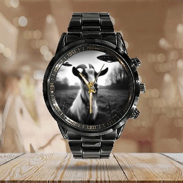 Discover Goat buck, billy, does Funny Selfie with UFOs Weir Calendar Steel Band Watch