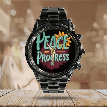 Discover Inspirational Sunflower and Peace Message Calendar Steel Band Watch
