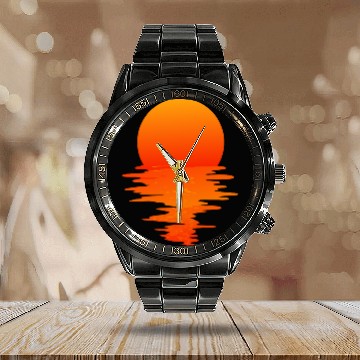 Discover Aesthetic Sunset Over Water Relaxing Nature Art Calendar Steel Band Watch
