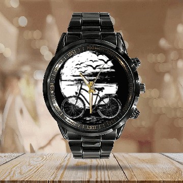 Discover Cycling Drawing Calendar Steel Band Watch
