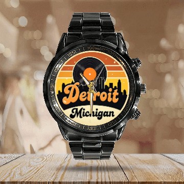 Discover Detroit Souvenir and Travel Gift Idea Calendar Steel Band Watch